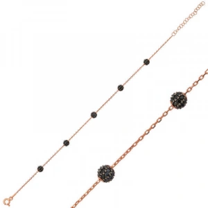 925 Ayar Gümüş Rose Siyah Toplu Bileklik