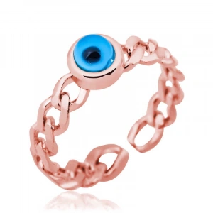 925 Ayar Gümüş Rose Zincir Desenli Nazarlı Yüzük