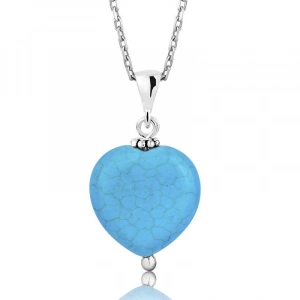 925 Ayar Gümüş Turkuaz Taşlı Kalp Kadın Gümüş Kolye
