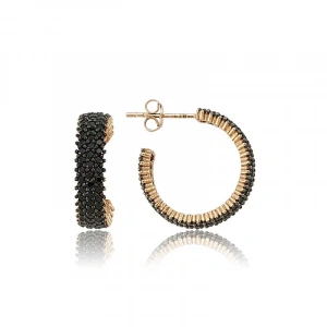 925 Ayar Gümüş Üç Sıralı Siyah Tamtur Küpe