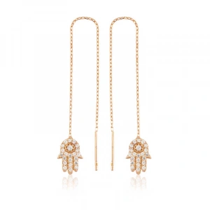 925 Ayar Gümüş Zincirli Fatma Ana Eli Küpe