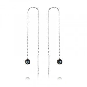 925 Ayar Gümüş Zincirli Lacivert Nazar Küpe