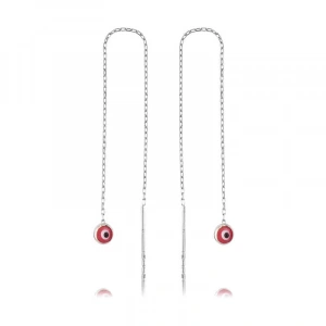 925 Ayar Gümüş Zincirli Pembe Nazar Küpe