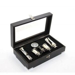 MDB Ahşap Kutulu Pirinç Dürbün Pusula Ve Kum Saati Seti