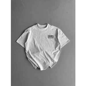 MDB Baskılı Oversize Bisiklet Yaka Tshirt  Beyaz