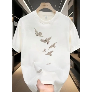 MDB Baskılı Oversize Bisiklet Yaka Tshirt  Beyaz