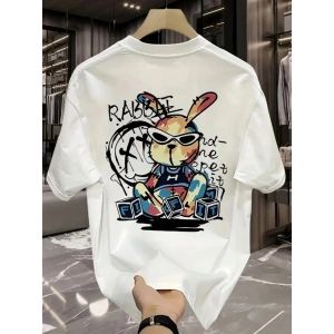 MDB Baskılı Oversize Bisiklet Yaka Tshirt  Beyaz