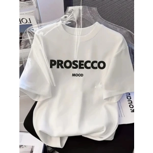 MDB Baskılı Oversize Bisiklet Yaka Tshirt  Beyaz