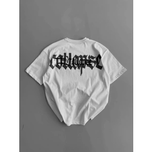 MDB Baskılı Oversize Bisiklet Yaka Tshirt  Beyaz