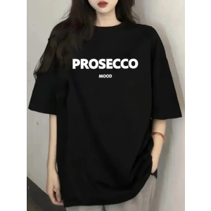 MDB Baskılı Oversize Bisiklet Yaka Tshirt  iyah