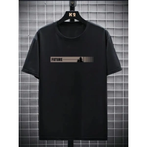 MDB Baskılı Oversize Bisiklet Yaka Tshirt  iyah