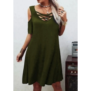 MDB Dekolteli Bağcık Detay Viskon Kumaş Elbise