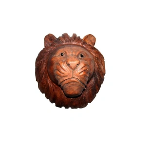 Dekoratif 40Cm Ahşap Aslan Kafası Hediyelik