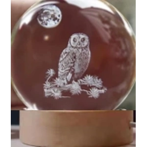 Dekoratif BAYKUŞ Tasarımlı Ahşap altlıklı Işıklı Cam Küre Büyük boy 8cm