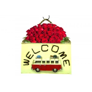 Dekoratif Metal Saksı Vintag Minibüs Temalı Hediyelik