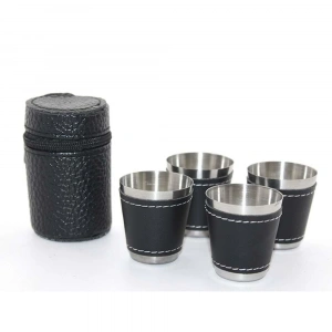 Deri Kılıflı 4Lü Shot Bardak Seti