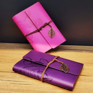 MDB Deri Yaprak Desenli Çizgisiz Defter