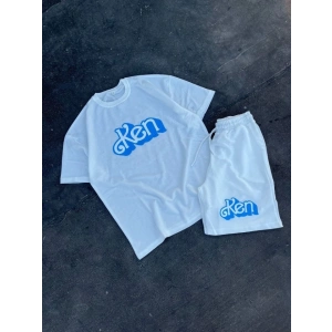 MDB Erkek Baskılı İkili Şort Takım  Beyaz