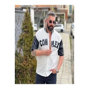 MDB Erkek Complex Kolları Deri Kolej Oversize Thirt  Beyaz