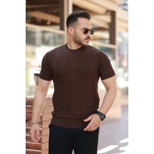 MDB Erkek Desenli çizgi Kabartmalı Kısa Kollu Tişört