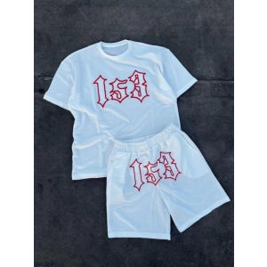 MDB Erkek Nakış İşlemeli Şortlu Takım  Beyaz