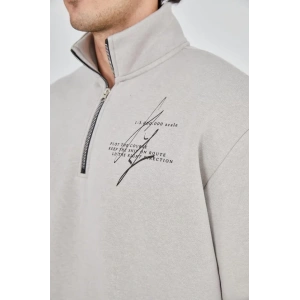 MDB Erkek Yarım Fermuarlı Baskılı weat  Boyalı Gri