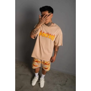 MDB Erkek Alev Baskılı İkili Şortlu Takım  Bej