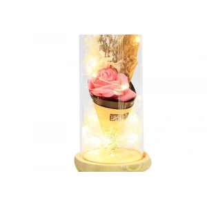 Fanus Gül 28/12cm Cam Fanus Led Işıklı Hediyelik