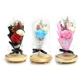 Fanus Gül 28/14cm Cam Fanus Led Işıklı Hediyelik