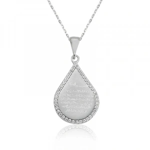 Gümüş Damla Ayetel Kürsi Bayan Kolye