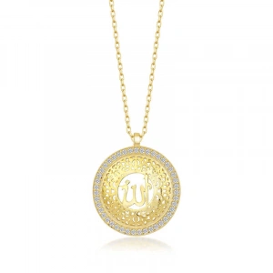 Gümüş Gold Allah Yazılı Kadın Kolye