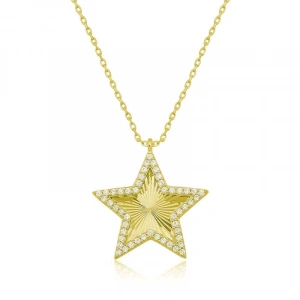 Gümüş Gold Fırfır Desenli Yıldız Kadın Kolye