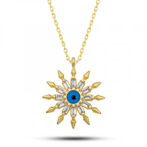 Gümüş Gold Koruyucu Göz Güneş Kadın Kolye