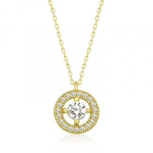 Gümüş Gold Minimal Yuvarlak Tektaş Kadın Kolye