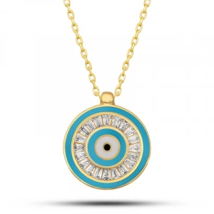 Gümüş Gold Nazar Boncuğu Kadın Kolye