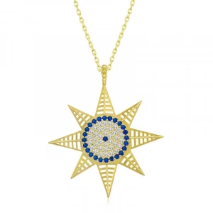 Gümüş Gold Nazarlı Kutup Yıldızı Kadın Kolye