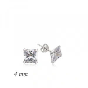 Gümüş Kare Tek Taş Zirkon Küpe - 4 mm