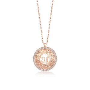 Gümüş Rose Allah Yazılı Kadın Kolye