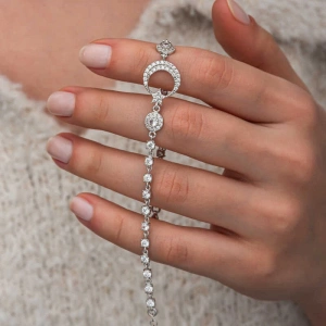 Gümüş Zirkon Taşlı Ay Yıldız Kadın Bileklik