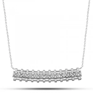 Gümüş Zirkon Taşlı Kare Bar Kadın Kolye