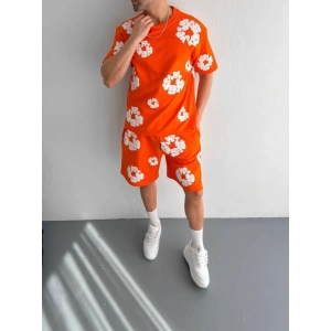 MDB İki İplik Kumaş Baskılı Tshirt Şortlu Takım Turuncu