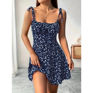 MDB Kadın Askılı Büzgü Detaylı Kare Yaka çiçek Desenli Mini Süprem Elbise