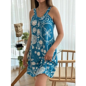 MDB Kadın Askılı Deniz Yıldızı Desenli Süprem Elbise