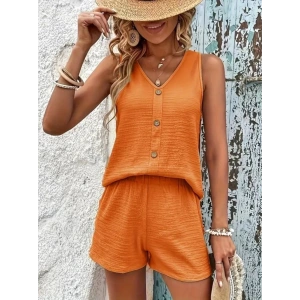 MDB Kadın Askılı Kolsuz V Yakalı önden Düğmeli Bürümcük Bluz Ve Short Ikili Takım