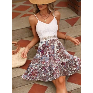 MDB Kadın Askılı V Yakalı üst Dantel Alt Süprem Mini Elbise