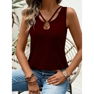 MDB Kadın Askılı Yaka şerit Halka Detaylı Viskon Bluz