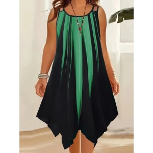 MDB Kadın Askılı Yuvarlak Yaka Asimetrik Detaylı Desenli Süprem Elbise