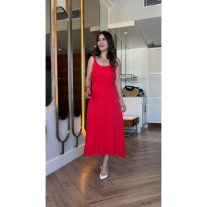 MDB Kadın Askılı Yuvarlak Yakalı Viskon Elbise