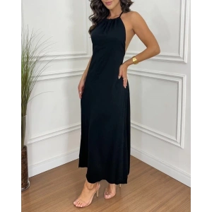 MDB Kadın Boyundan Askılı Halter Kollu Viskon Elbise