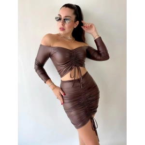 MDB Kadın Büzgülü Deri Etek Takım Fırsat Ürün